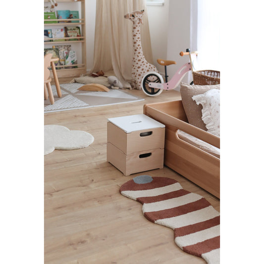 Stackable wooden storage box made of solid beech wood