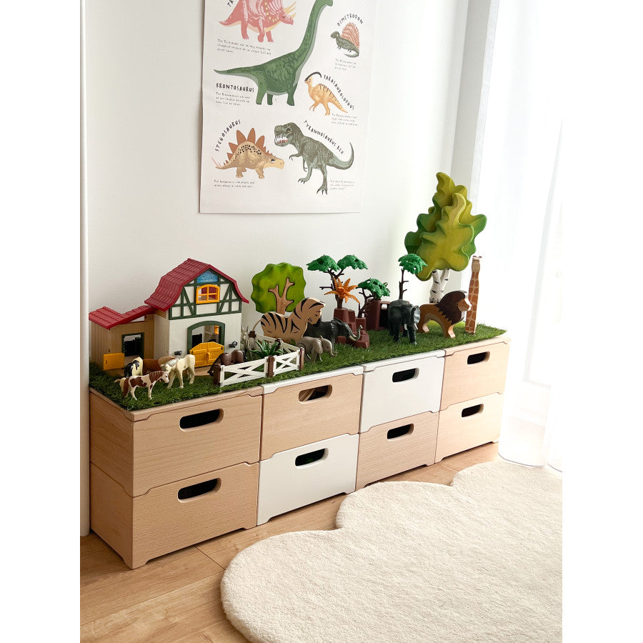 Stackable wooden storage box made of solid beech wood