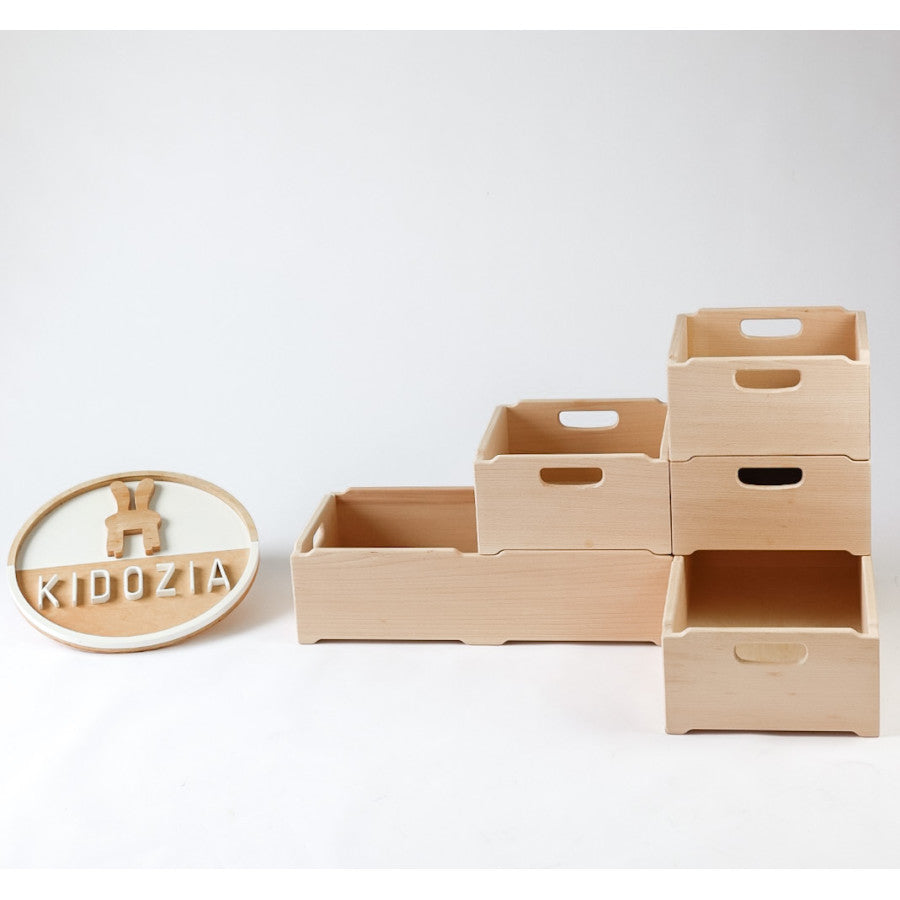 Stackable wooden storage box made of solid beech wood