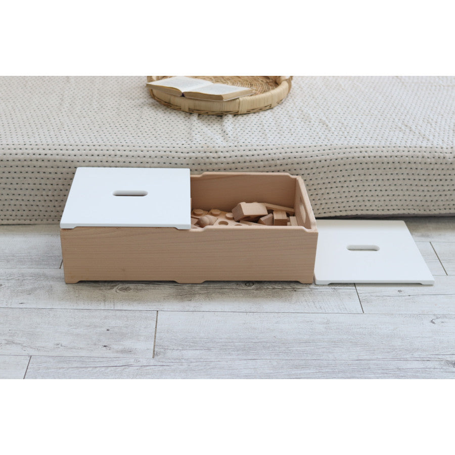 Stackable wooden storage box made of solid beech wood