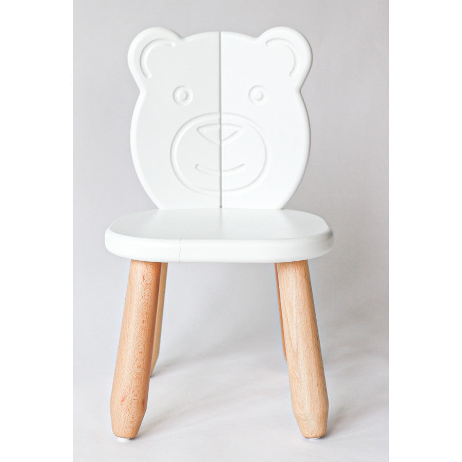 Kids Bear Chair & Table Set in Solid Beech Wood - White