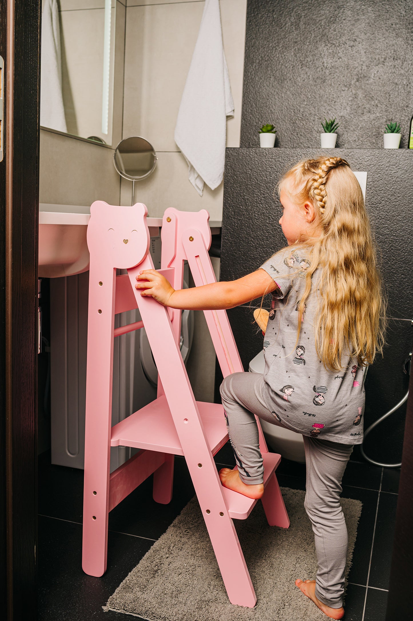 Foldable Kitchen Learning Tower - Removable Rail - Teddy Multicolor