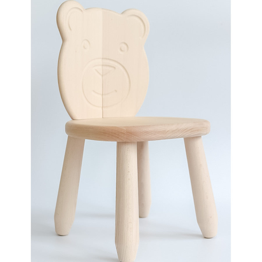 Kids Bear Chair & Table Set in Solid Beech Wood - Natural