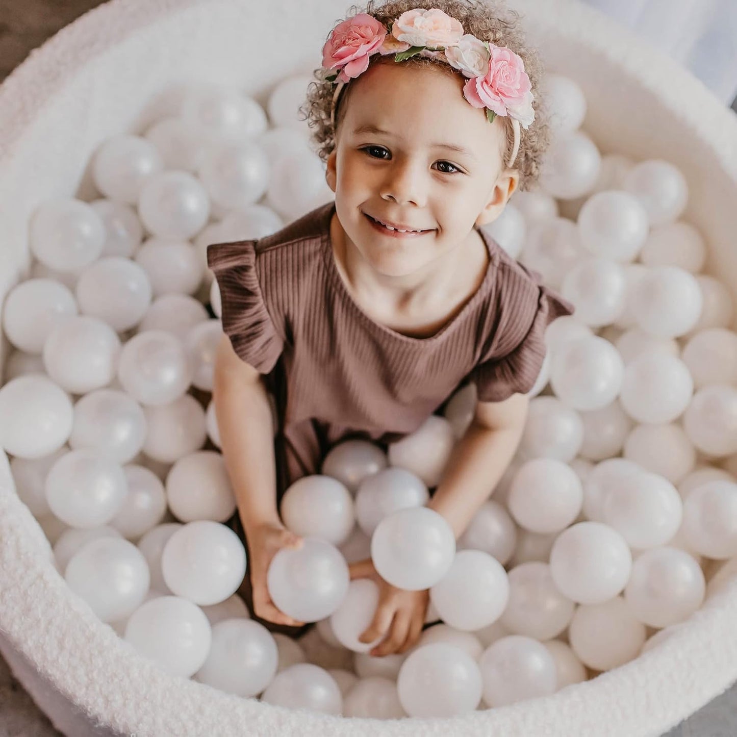 Ball Pit White Boucle 90x30 - 200 balls - White and Transparent
