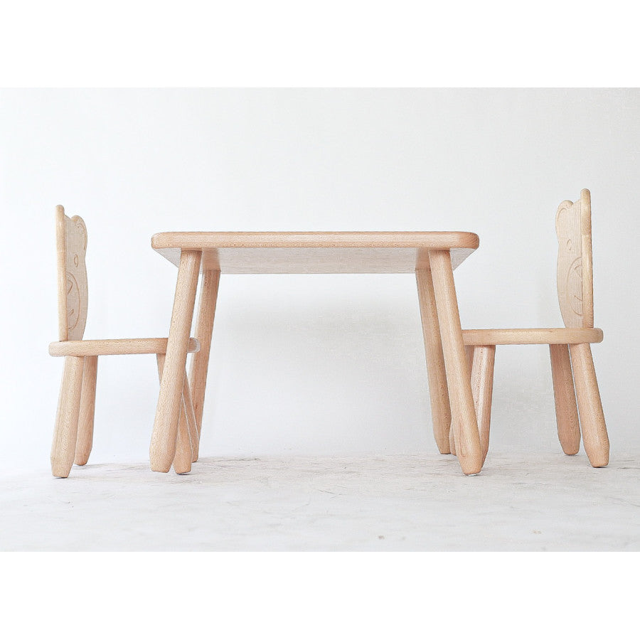 Kids Bear Chair & Table Set in Solid Beech Wood - Natural