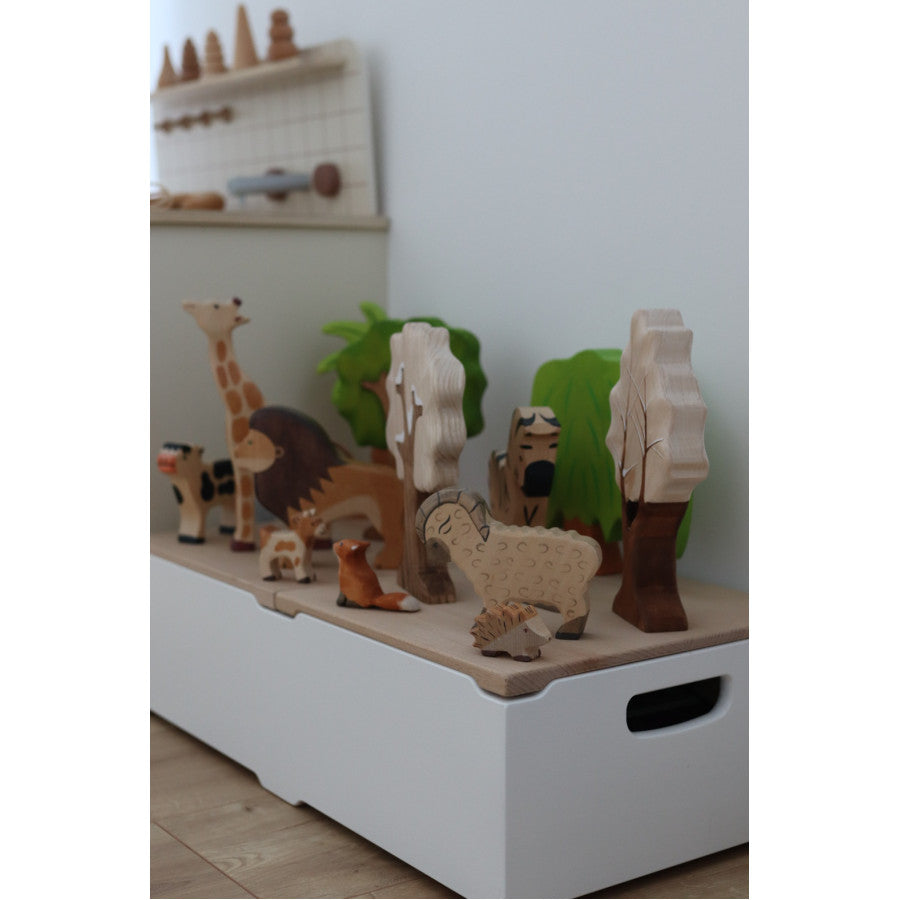 Stackable wooden storage box made of solid beech wood