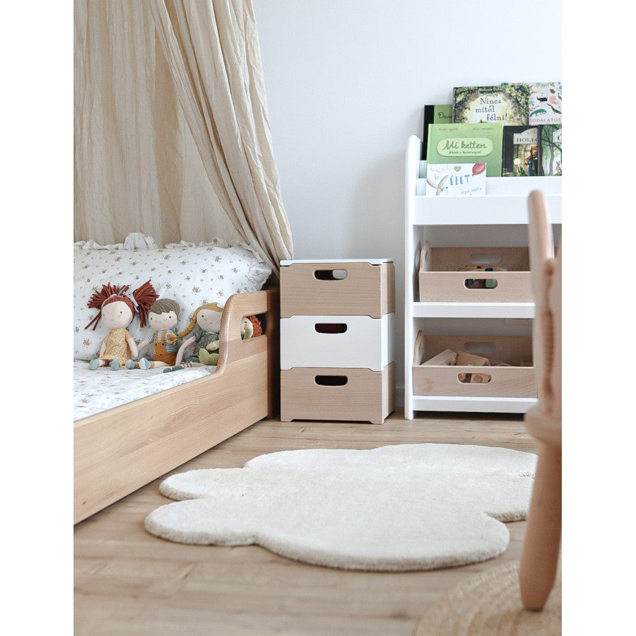 Stackable wooden storage box made of solid beech wood