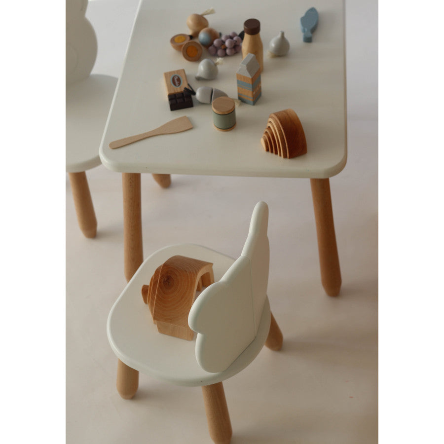 Kids Bear Chair & Table Set in Solid Beech Wood - White