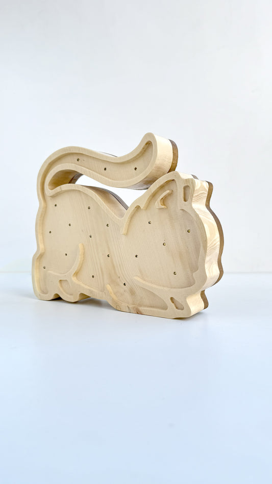 100% Massivholz Cirmolo Lampe - Meow 02 - Handgefertigt in Italien