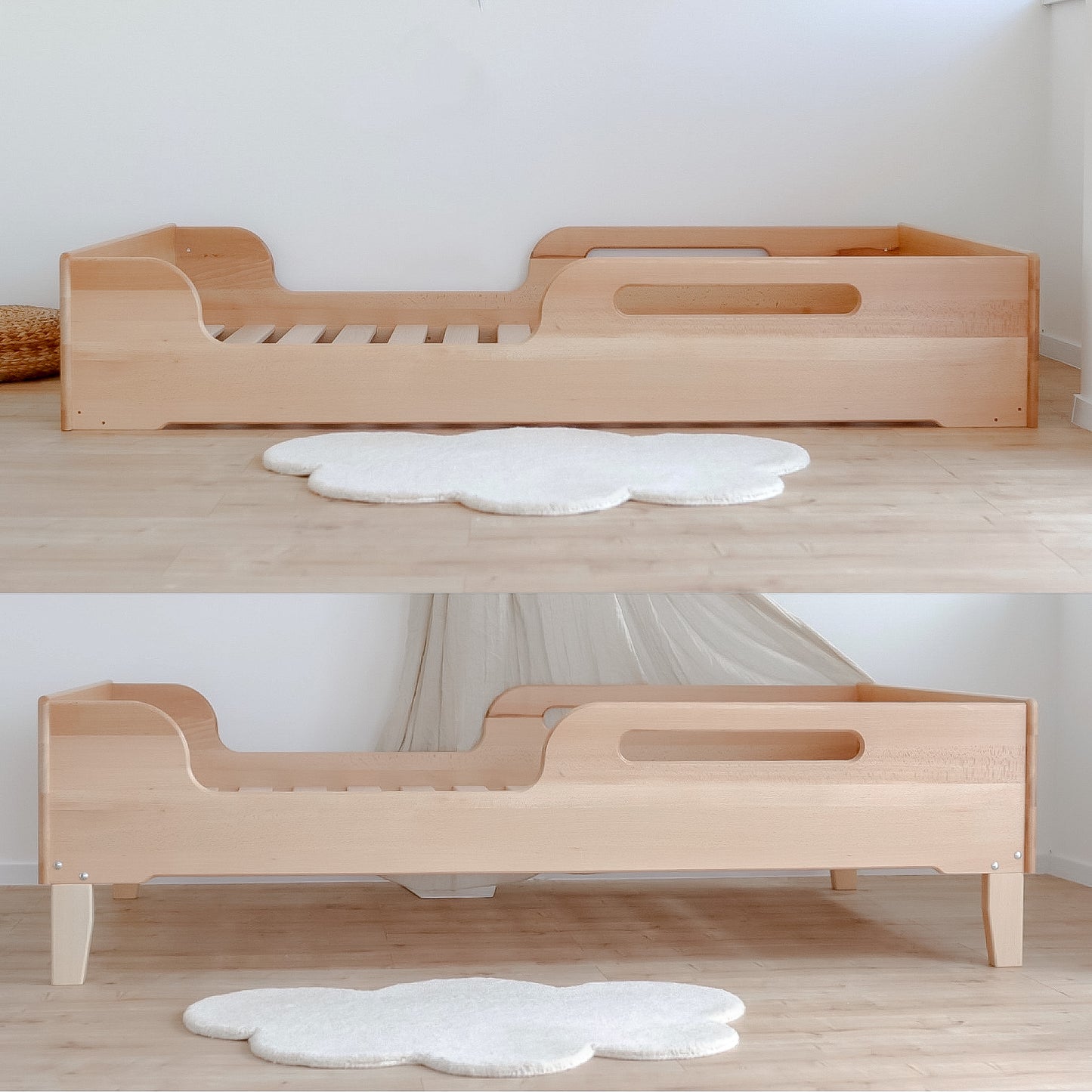 East 2-in-1 Growth Bed - Solid Beech Wood, Handmade Montessori-inspired