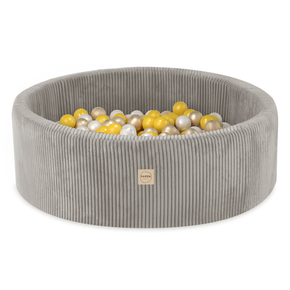 Piscine à balles pour enfants – Beige, ronde, velours côtelé, 90 x 30 cm, 200 balles incluses