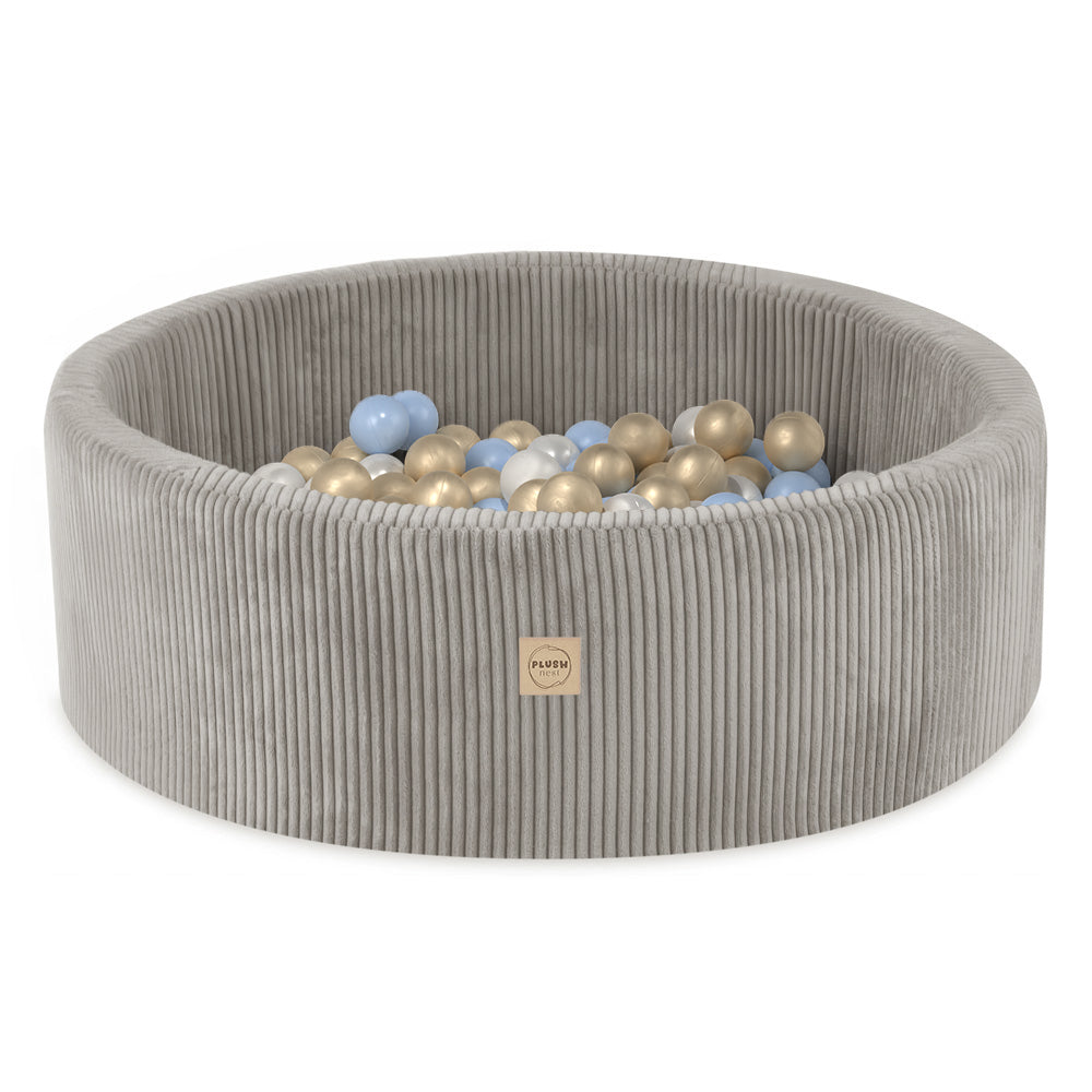 Piscine à balles pour enfants – Beige, ronde, velours côtelé, 90 x 30 cm, 200 balles incluses