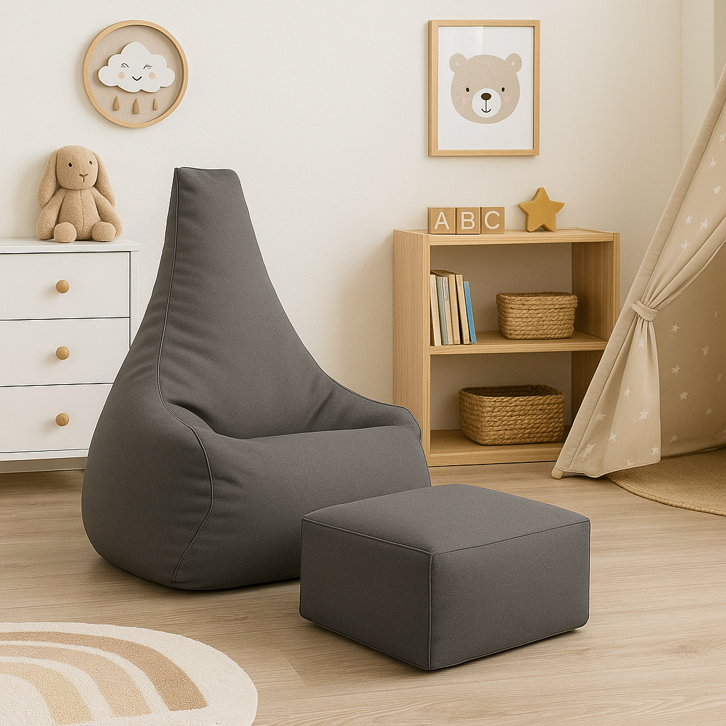 Tearo - Bean Bag Chair + Footrest for Little Loungers - Taupe