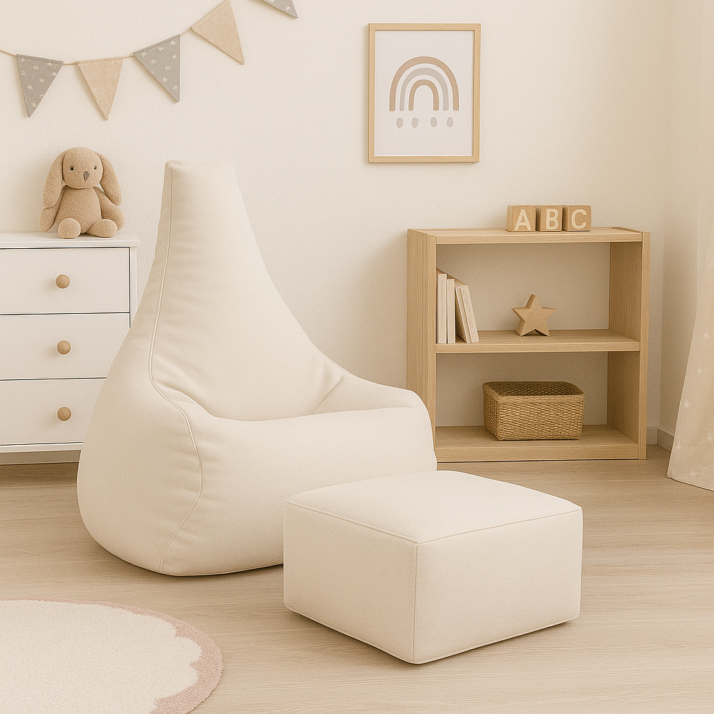 Tearo - Bean Bag Chair + Footrest for Little Loungers - Beige