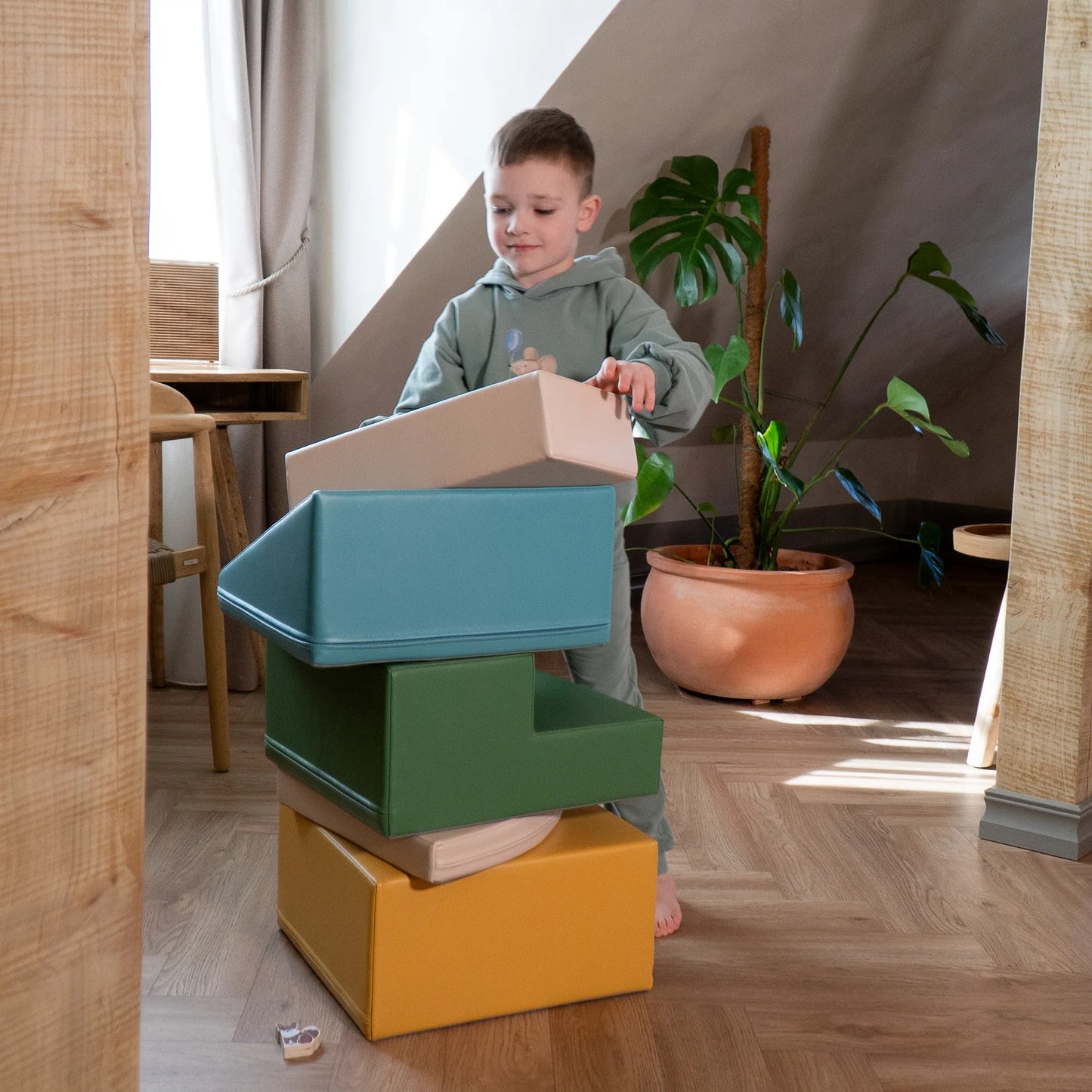 5 Soft Play Block Set - Pastel Turquoise Corner Climber