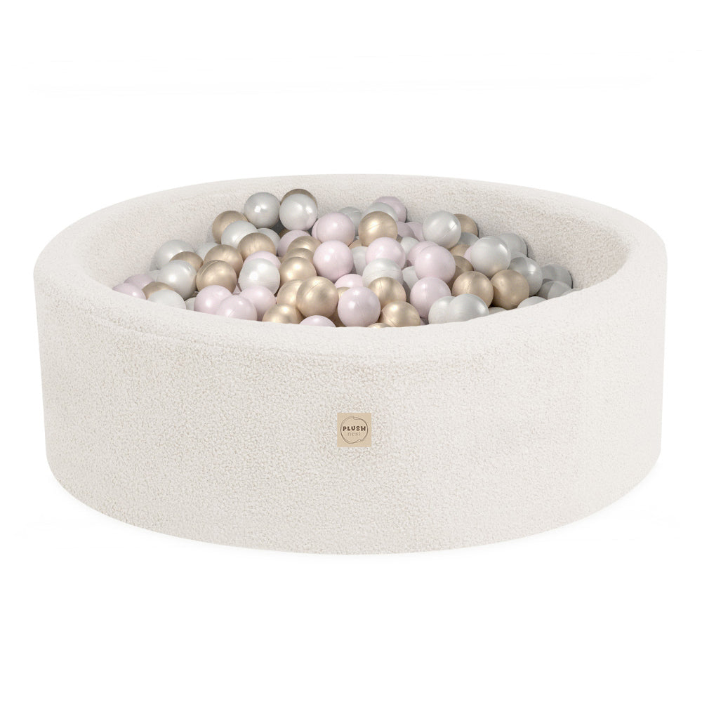 Piscine à balles pour enfants – Crème, ronde, polaire, 90 x 30 cm, 200 balles incluses