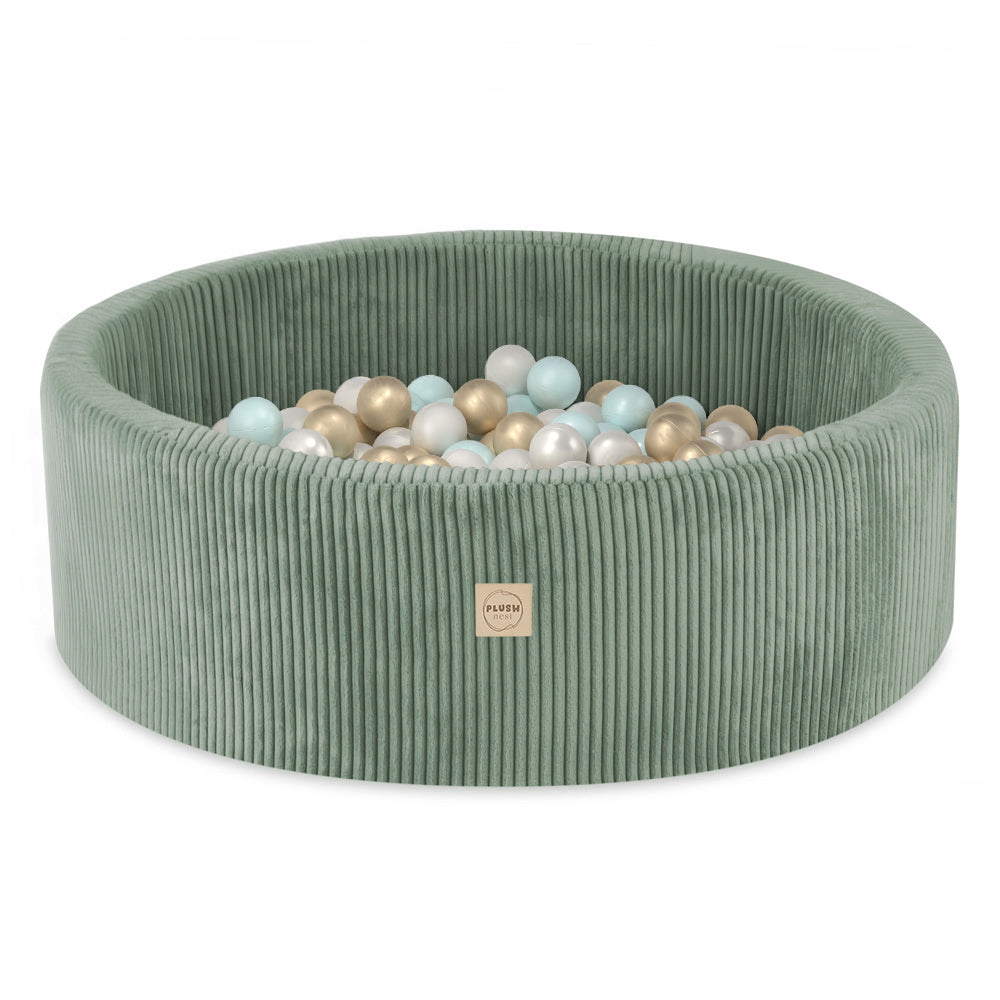 Piscine à balles pour enfants – Verte, ronde, velours côtelé, 90 x 30 cm, 200 balles incluses