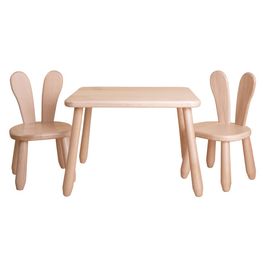 Kids Bunny Chair & Table Set in Solid Beech Wood - Natural