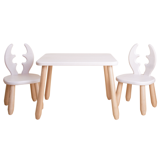 Kids Deer Chair & Table Set in Solid Beech Wood - White