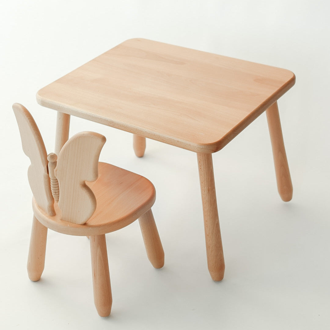 Kids Table - Solid Beech Wood - 60×50 cm, Height 40 cm - Montessori-inspired