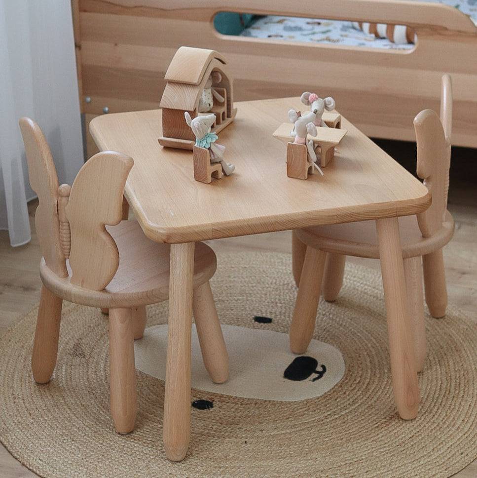 Kids Table - Solid Beech Wood - 60×50 cm, Height 40 cm - Montessori-inspired