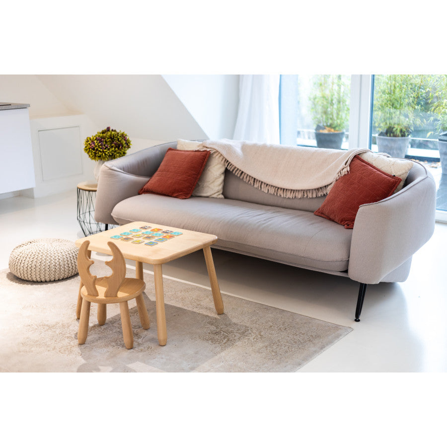 Kids Deer Chair & Table Set in Solid Beech Wood - Natural