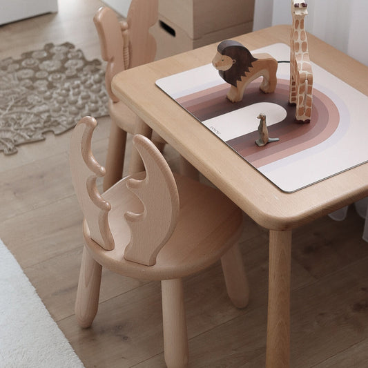 Kids Table - Solid Beech Wood - 60×50 cm, Height 40 cm - Montessori-inspired