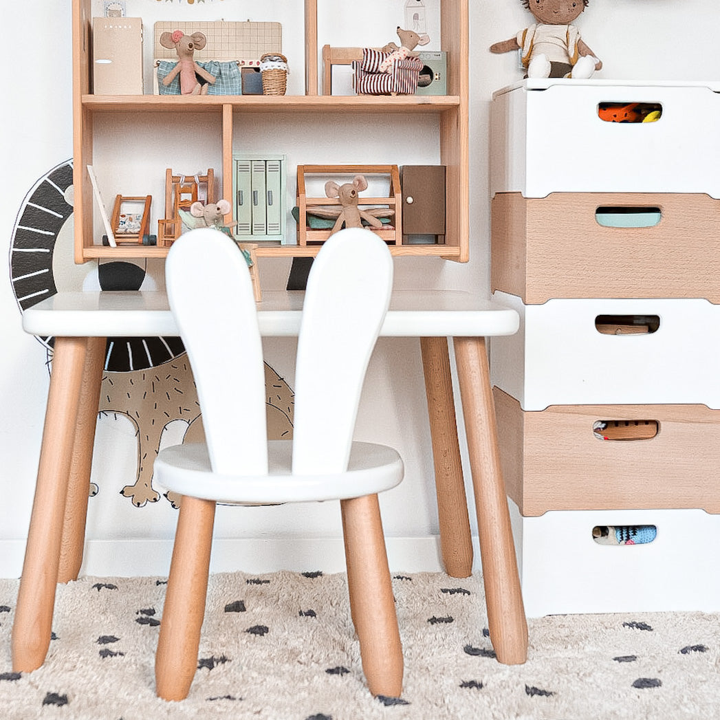 Kids Bunny Chair & Table Set in Solid Beech Wood - White + Natural