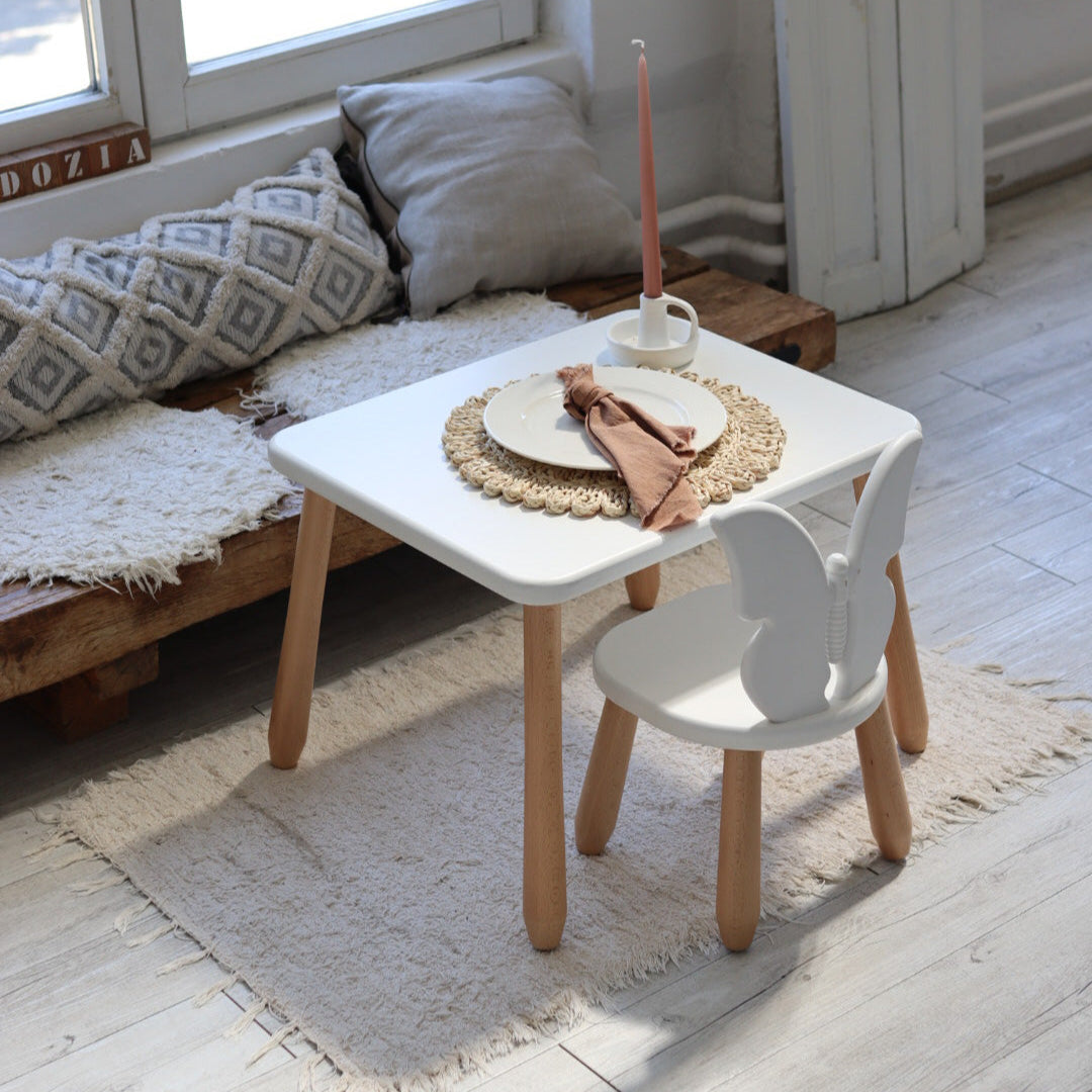 Kids Table - Solid Beech Wood - 60×50 cm, Height 40 cm - Montessori-inspired