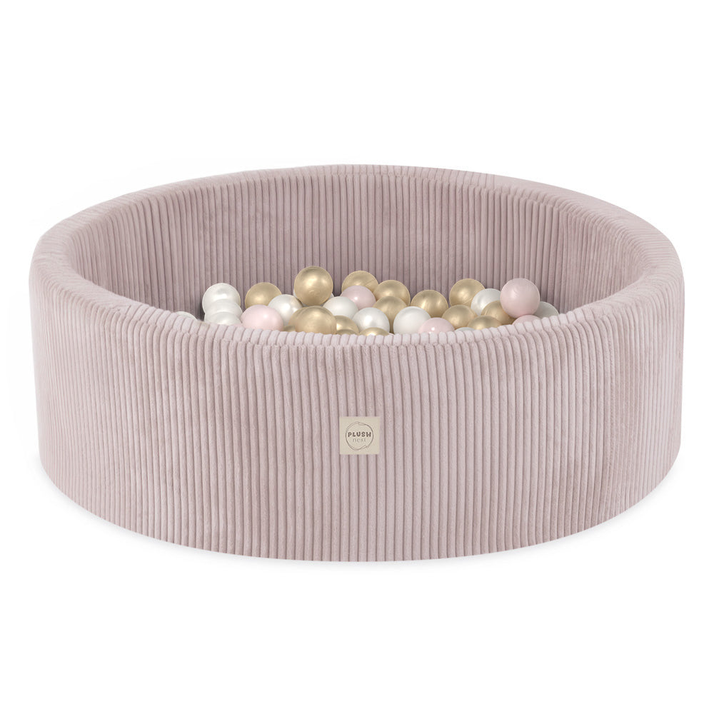 Piscine à balles pour enfants – Rose, ronde, velours côtelé, 90 x 30 cm, 200 balles incluses