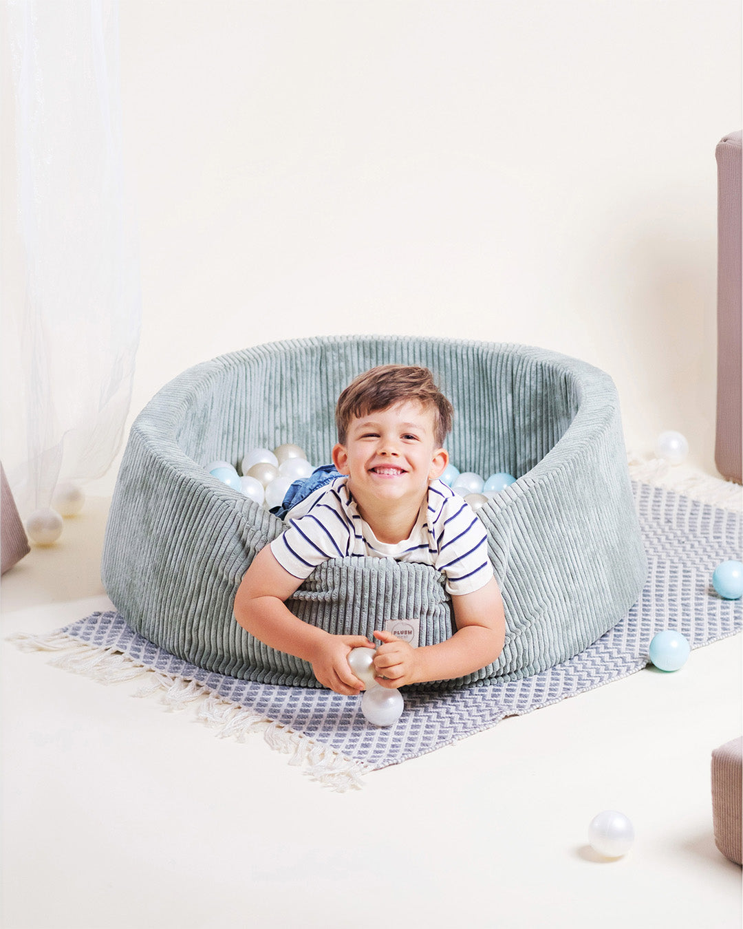 Ball Pit for Kids - Beige, Round, Corduroy, 90×30 cm, 200 Balls Included