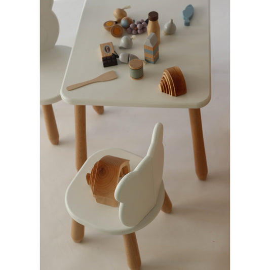 Kids Bear Chair & Table Set in Solid Beech Wood - White