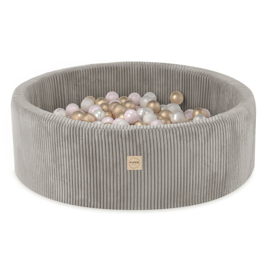 Piscine à balles pour enfants – Beige, ronde, velours côtelé, 90 x 30 cm, 200 balles incluses
