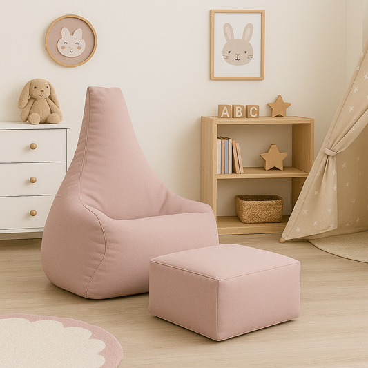 Tearo - Bean Bag Chair + Footrest for Little Loungers - Rosy Pink