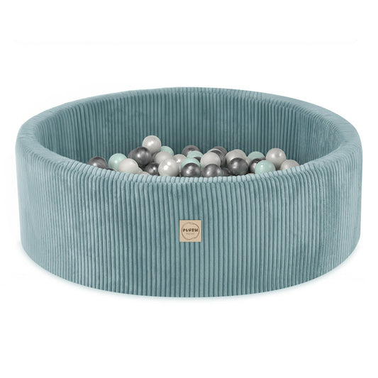 Piscine à balles pour enfants – Bleue, ronde, velours côtelé, 90 x 30 cm, 200 balles incluses
