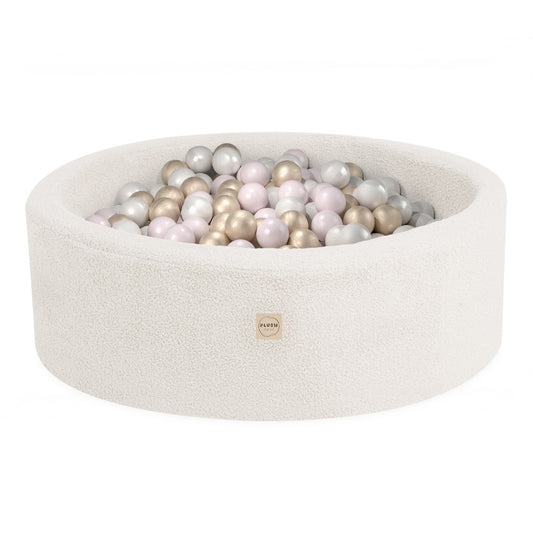 Piscine à balles pour enfants – Crème, ronde, polaire, 90 x 30 cm, 200 balles incluses