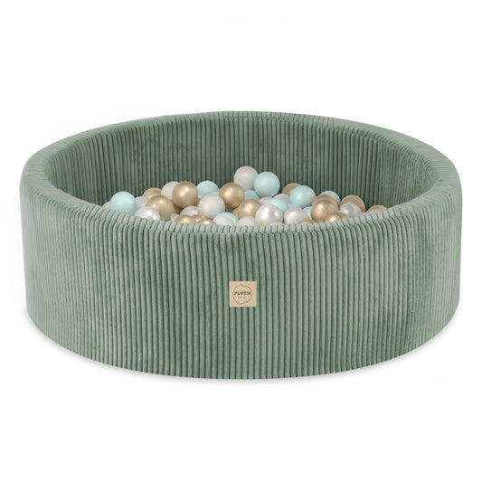 Piscine à balles pour enfants – Verte, ronde, velours côtelé, 90 x 30 cm, 200 balles incluses