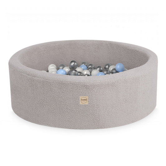 Piscine à balles pour enfants – Grise, ronde, polaire, 90 x 30 cm, 200 balles incluses
