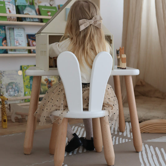 Kids Bunny Chair & Table Set in Solid Beech Wood - White + Natural