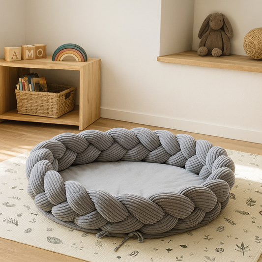 Baby Nest & Play Mat With Crib Bumper Braid - Grey