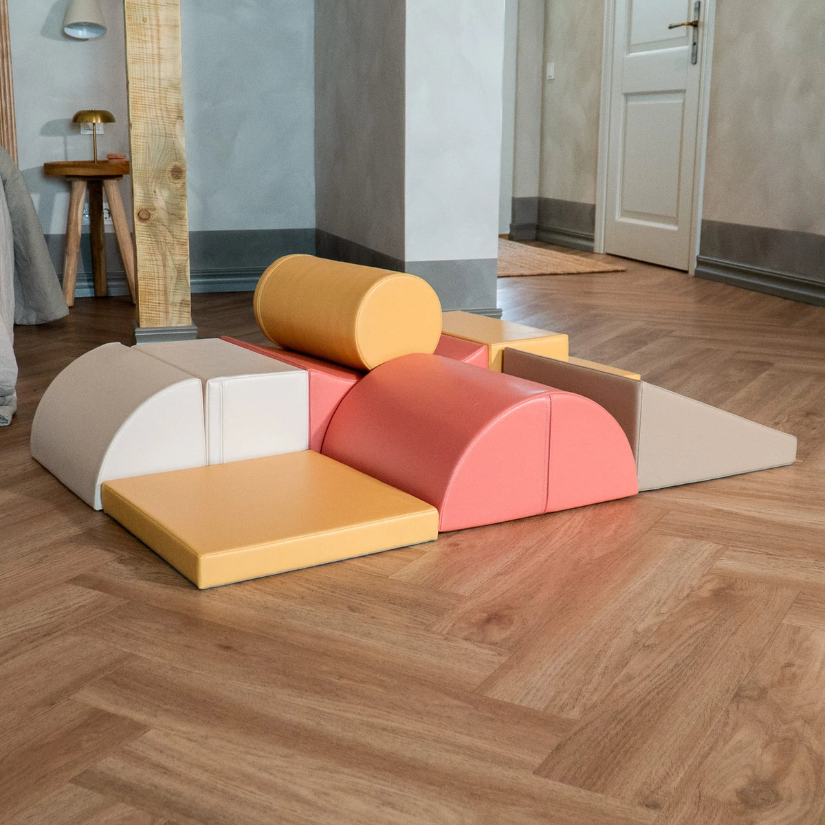 Ensemble de 8 blocs de jeu souples - Aventurier rose pastel 