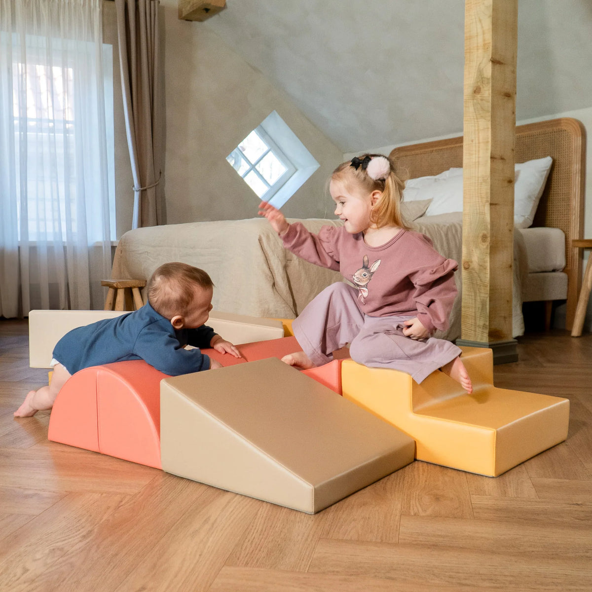 Ensemble de 8 blocs de jeu souples - Aventurier rose pastel 