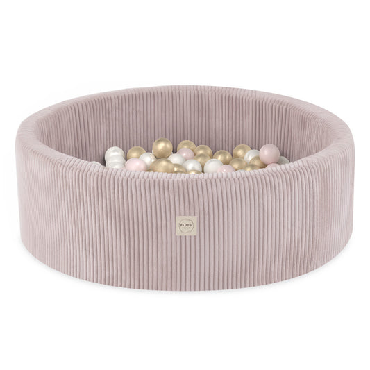 Piscine à balles pour enfants – Rose, ronde, velours côtelé, 90 x 30 cm, 200 balles incluses