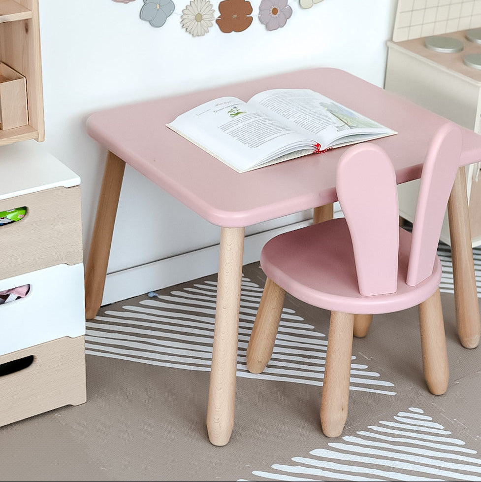 Kids Table - Solid Beech Wood - 60×50 cm, Height 40 cm - Montessori-inspired