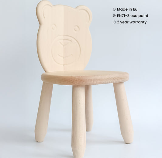 Kids Bear Chair - Solid Beech Wood - Montessori-inspired