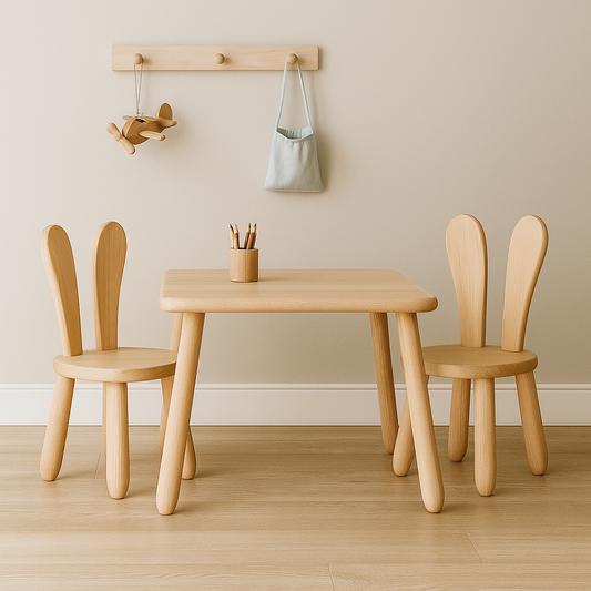 Kids Bunny Chair & Table Set in Solid Beech Wood - Natural
